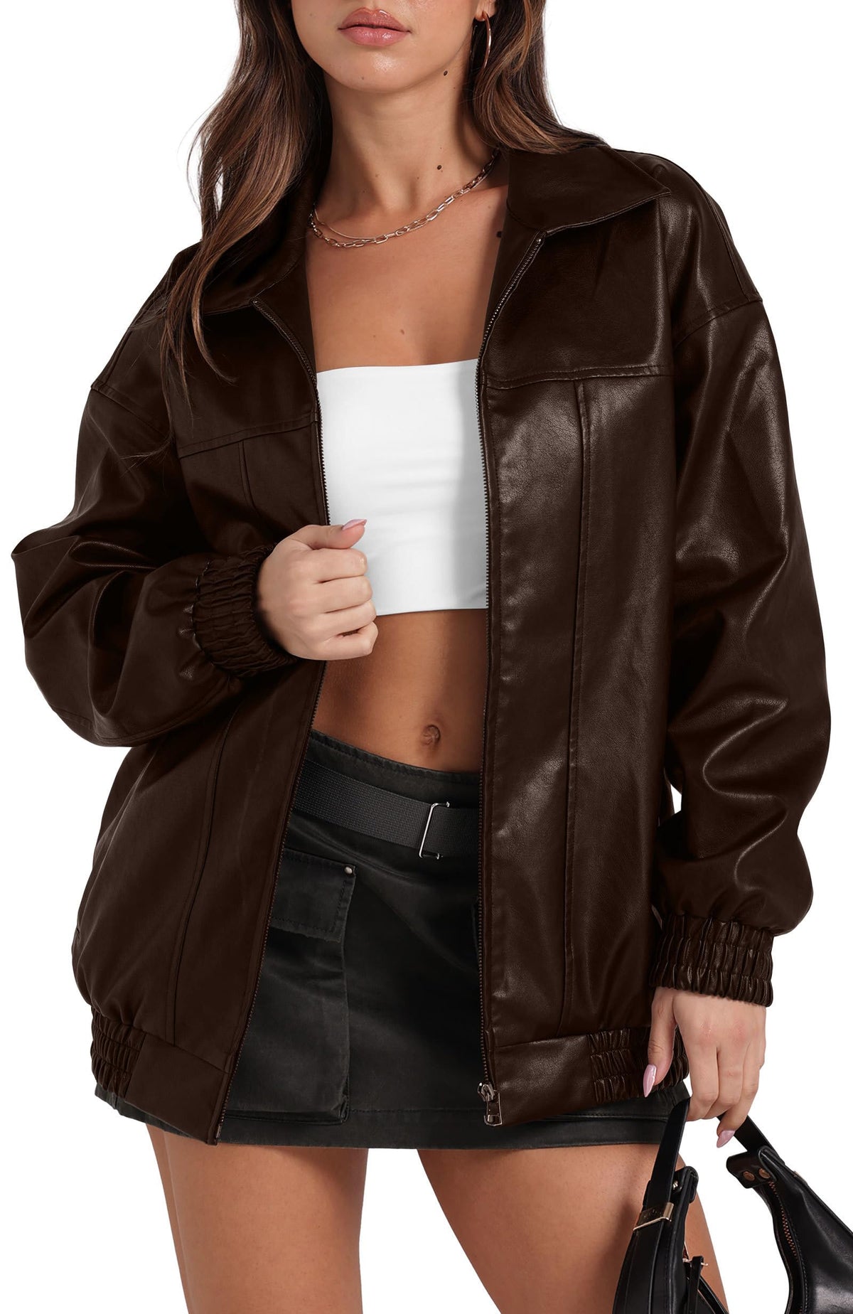 Sampeel Leather Jacket Women Faux Oversized Motorcycle Bomber Coats 2026 Fall Fashion Outfits Winter Clothes