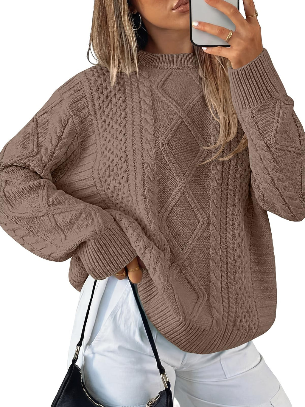ANRABESS Sweaters for Women Oversized Cable Knit Pullover Fall Outfits