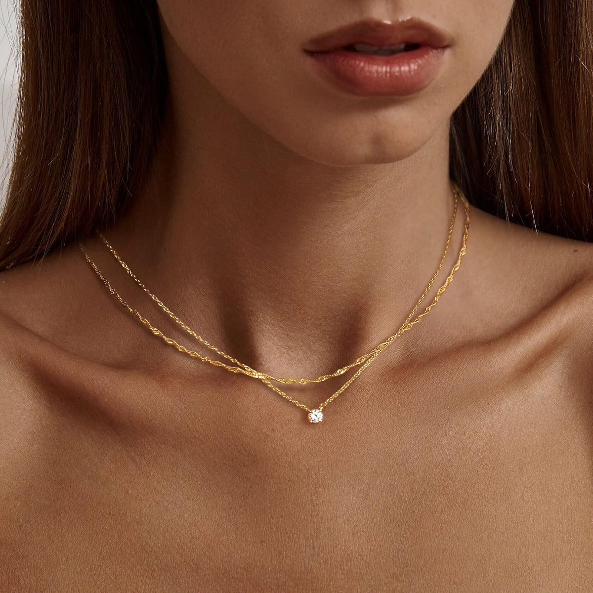 Tewiky Dainty 14k Gold Plated/Silver Cubic Zirconia Necklaces for Women