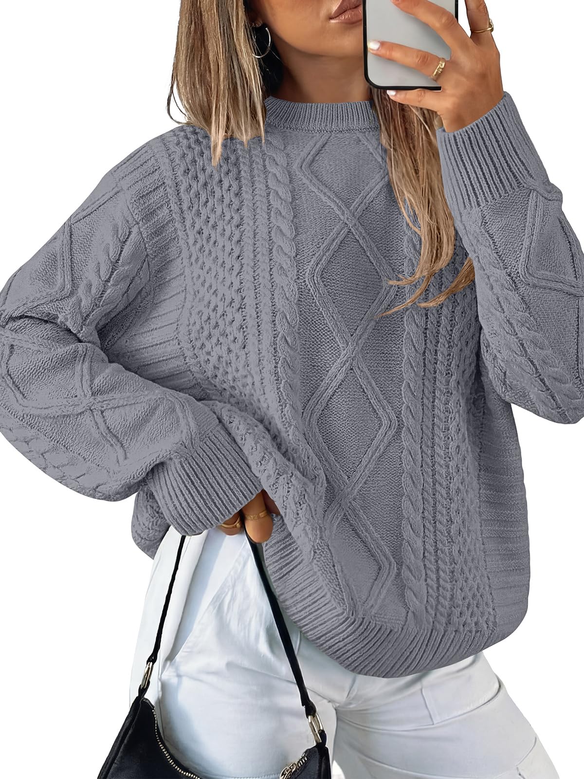 ANRABESS Sweaters for Women Oversized Cable Knit Pullover Fall Outfits