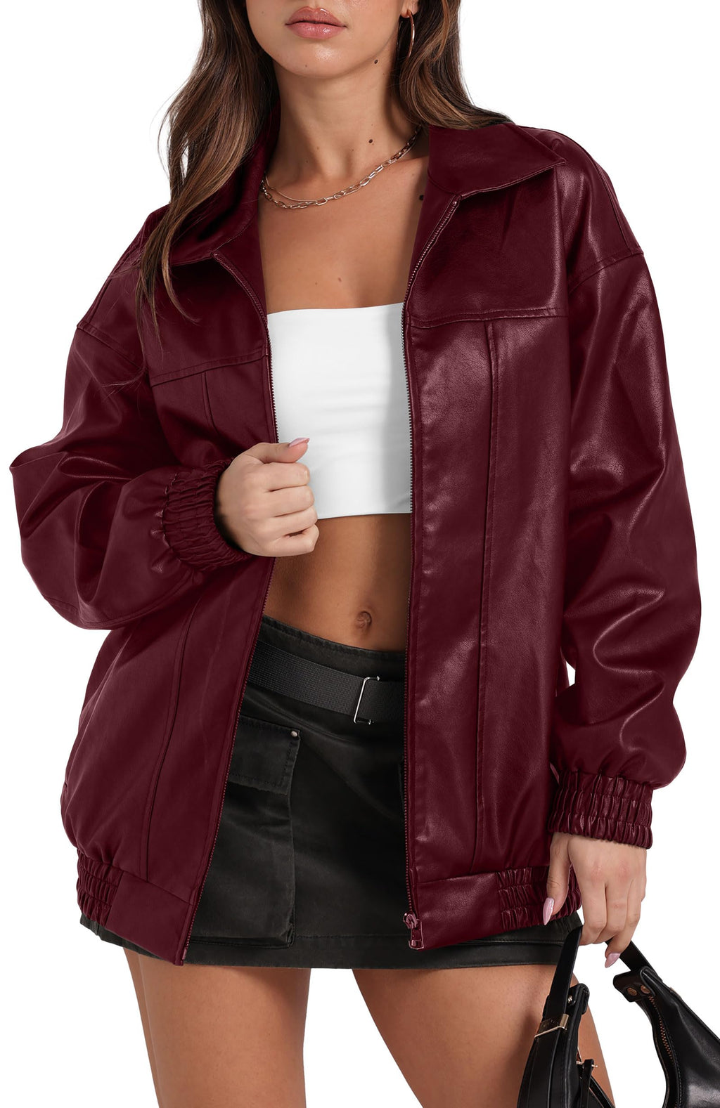 Sampeel Leather Jacket Women Faux Oversized Motorcycle Bomber Coats 2026 Fall Fashion Outfits Winter Clothes