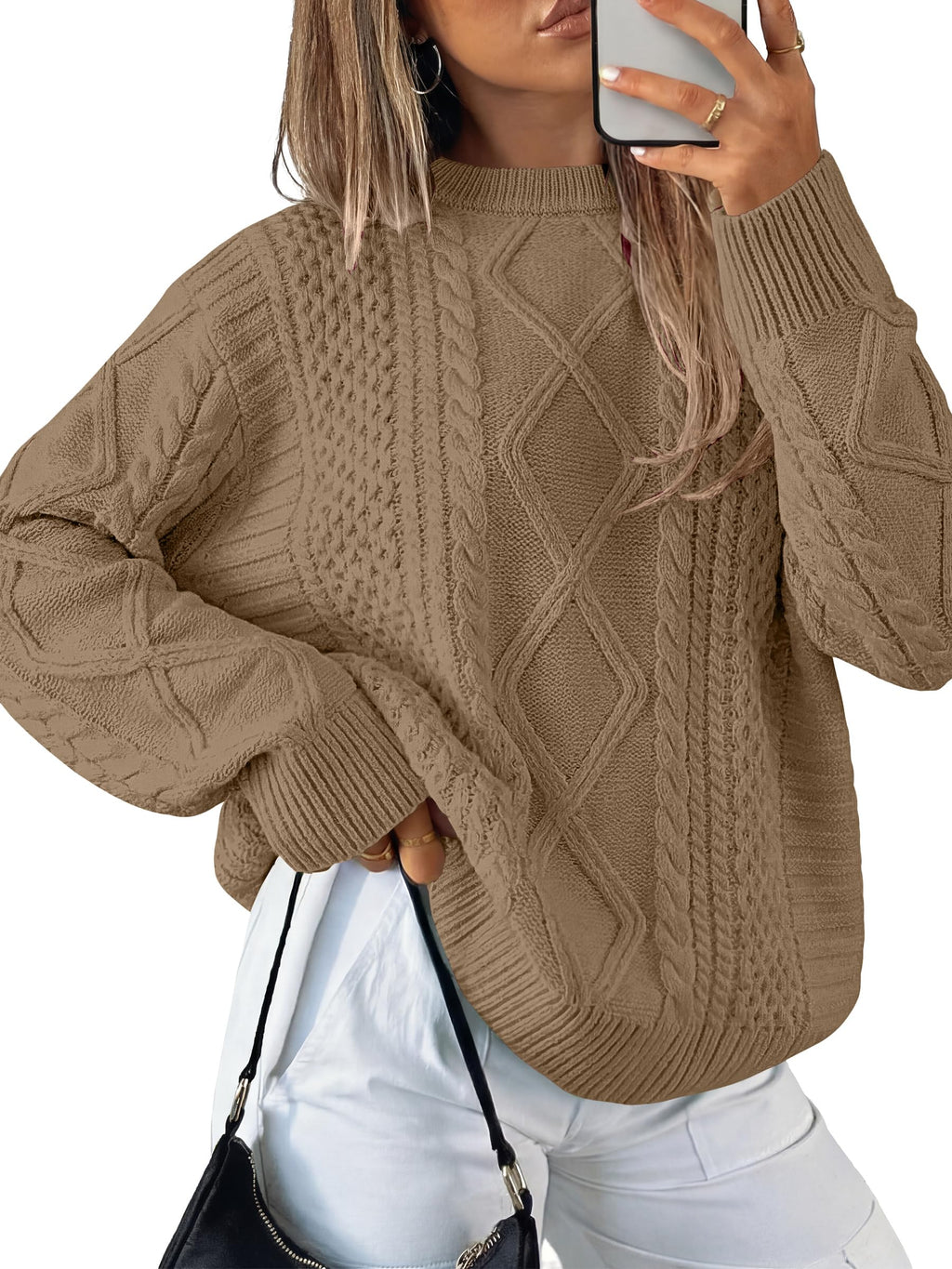 ANRABESS Sweaters for Women Oversized Cable Knit Pullover Fall Outfits