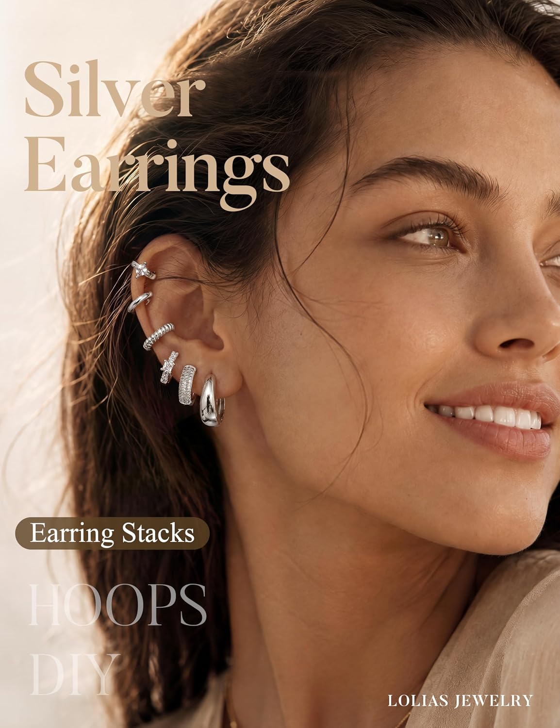 LOLIAS Small 14K Gold Plated Chunky Hoop Earrings for Women Hypoallergenic Silver Earrings Set for Sensitive Ears Non Tarnish Huggie Hoops Earring Stacks for Multiple Piercing Jewelry Lightweight 3Pairs