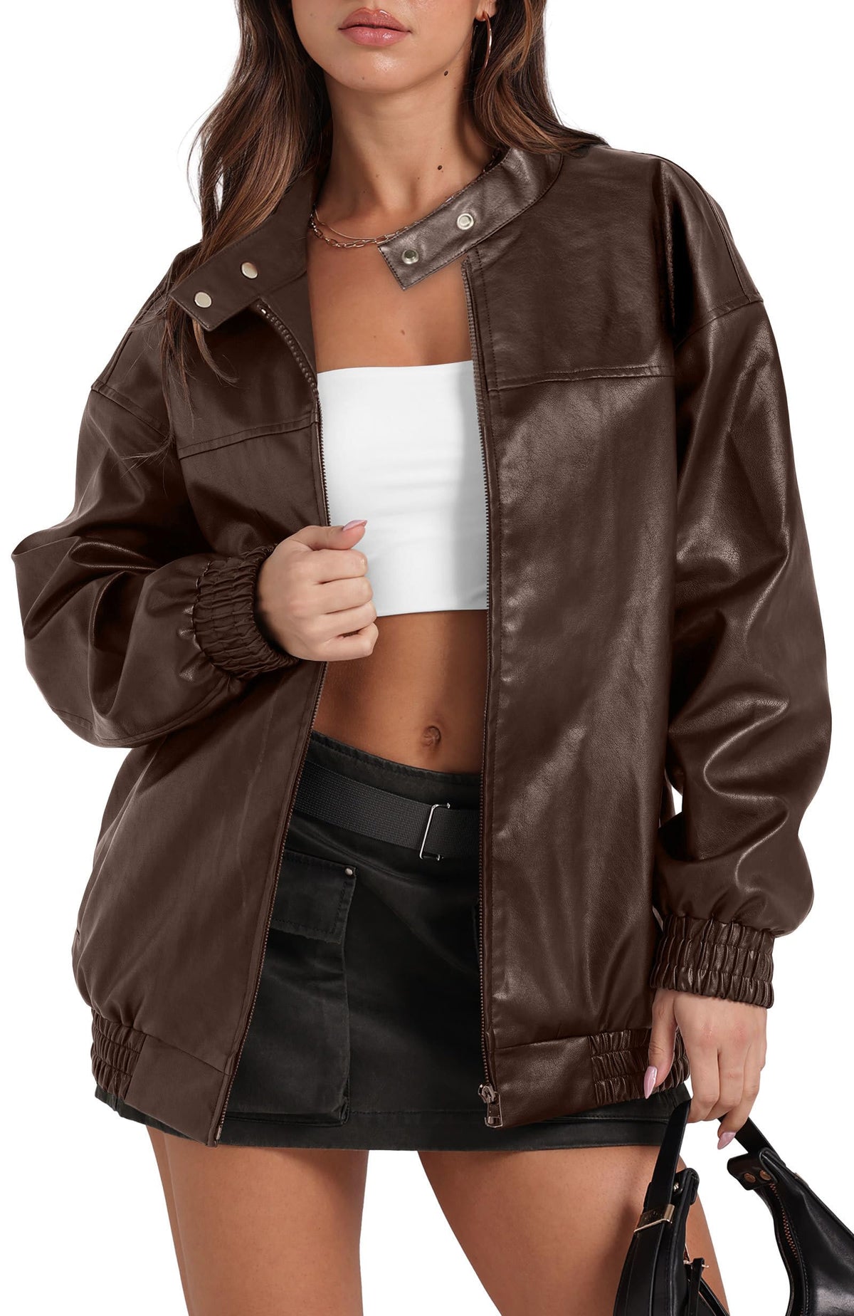 Sampeel Leather Jacket Women Faux Oversized Motorcycle Bomber Coats 2026 Fall Fashion Outfits Winter Clothes