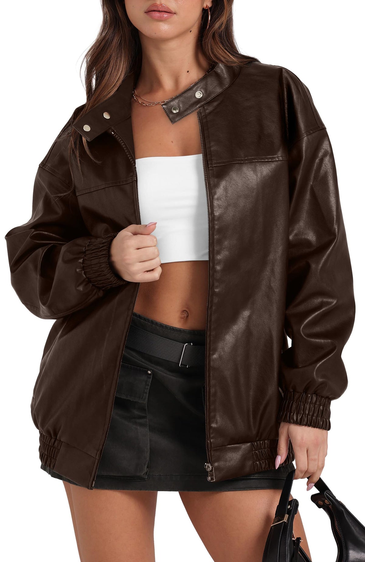 Sampeel Leather Jacket Women Faux Oversized Motorcycle Bomber Coats 2026 Fall Fashion Outfits Winter Clothes