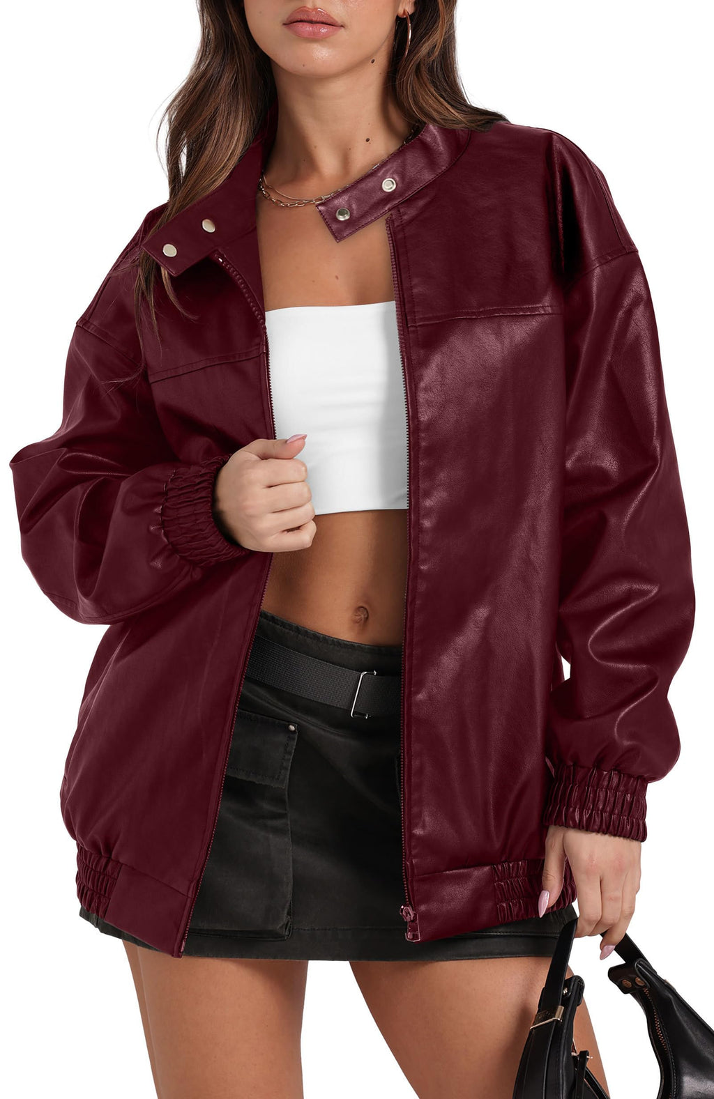Sampeel Leather Jacket Women Faux Oversized Motorcycle Bomber Coats 2026 Fall Fashion Outfits Winter Clothes