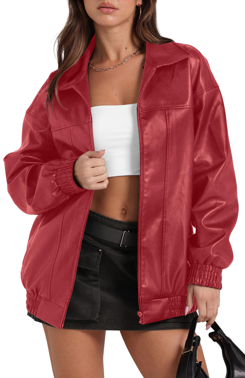 Sampeel Leather Jacket Women Faux Oversized Motorcycle Bomber Coats 2026 Fall Fashion Outfits Winter Clothes