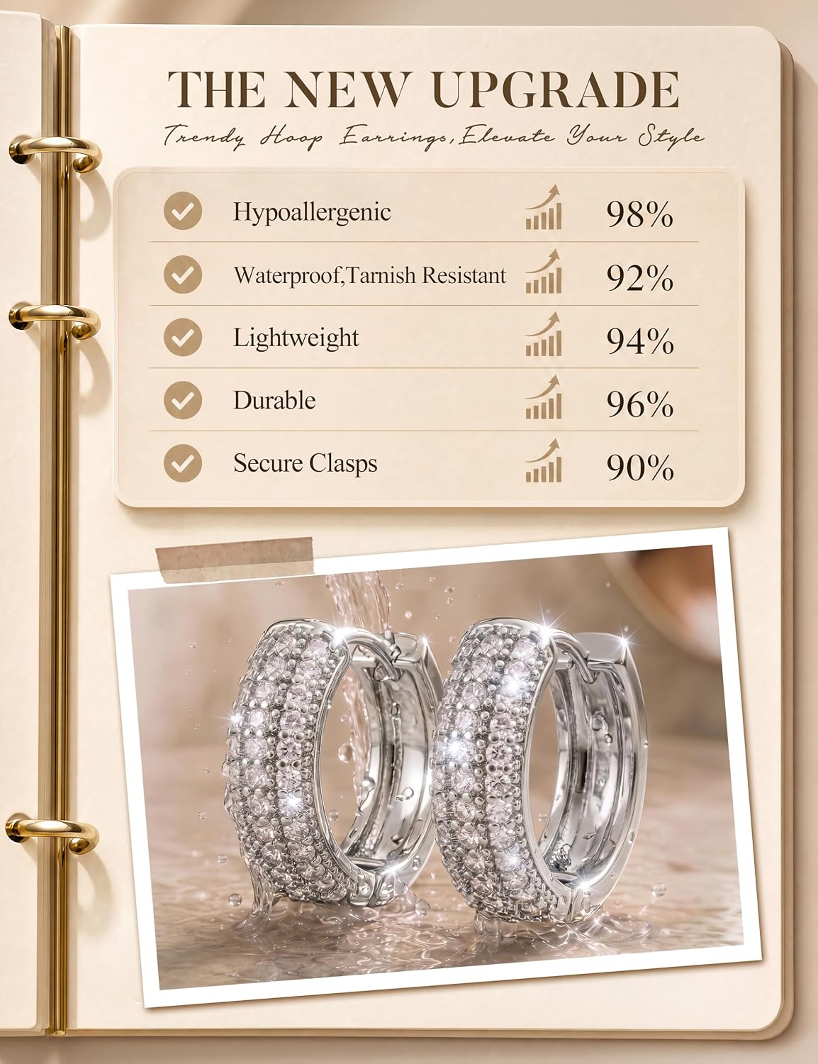 LOLIAS Small 14K Gold Plated Chunky Hoop Earrings for Women Hypoallergenic Silver Earrings Set for Sensitive Ears Non Tarnish Huggie Hoops Earring Stacks for Multiple Piercing Jewelry Lightweight 3Pairs