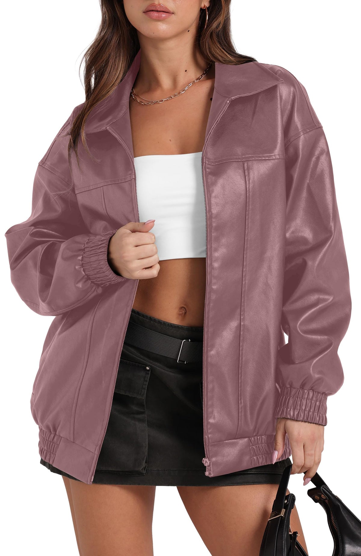 Sampeel Leather Jacket Women Faux Oversized Motorcycle Bomber Coats 2026 Fall Fashion Outfits Winter Clothes