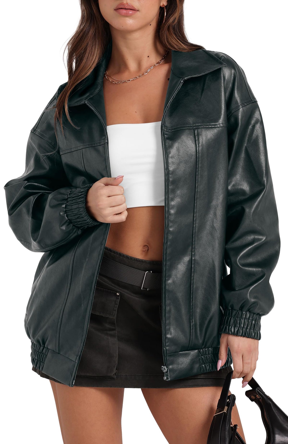 Sampeel Leather Jacket Women Faux Oversized Motorcycle Bomber Coats 2026 Fall Fashion Outfits Winter Clothes