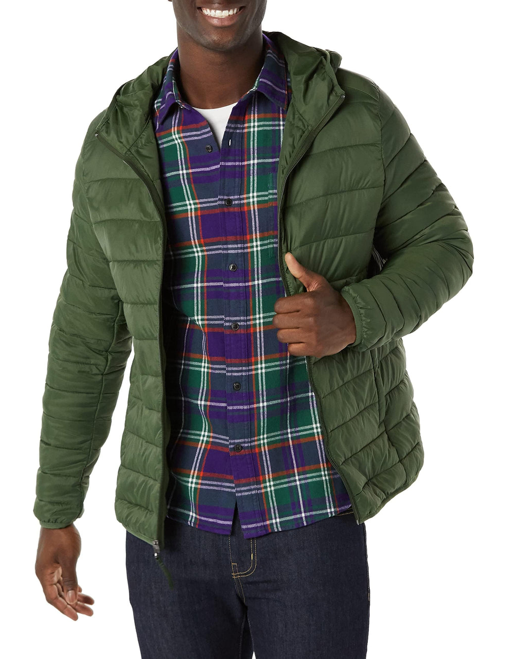 Amazon Essentials Men's Lightweight Water-Resistant Packable Hooded Puffer Jacket