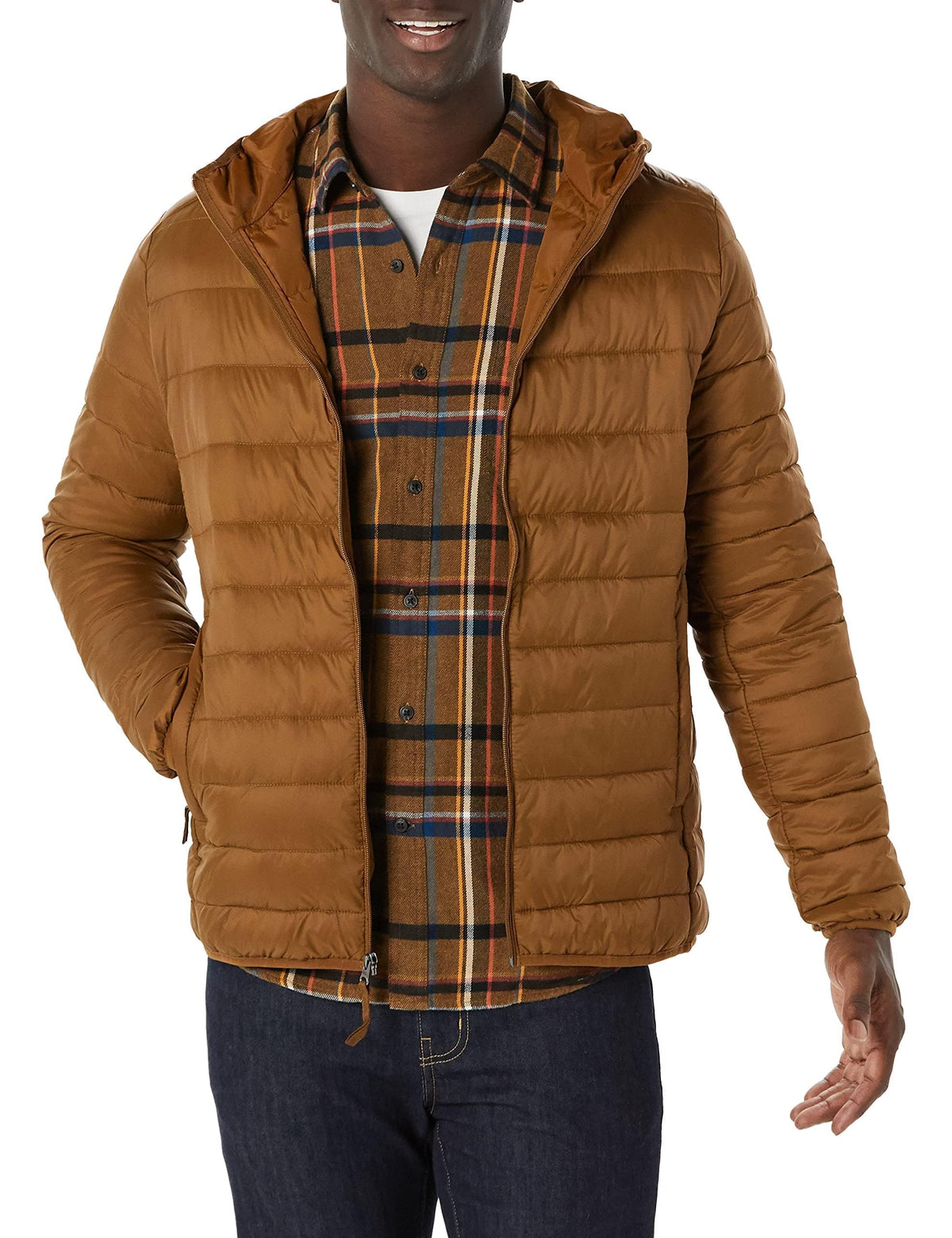Amazon Essentials Men's Lightweight Water-Resistant Packable Hooded Puffer Jacket