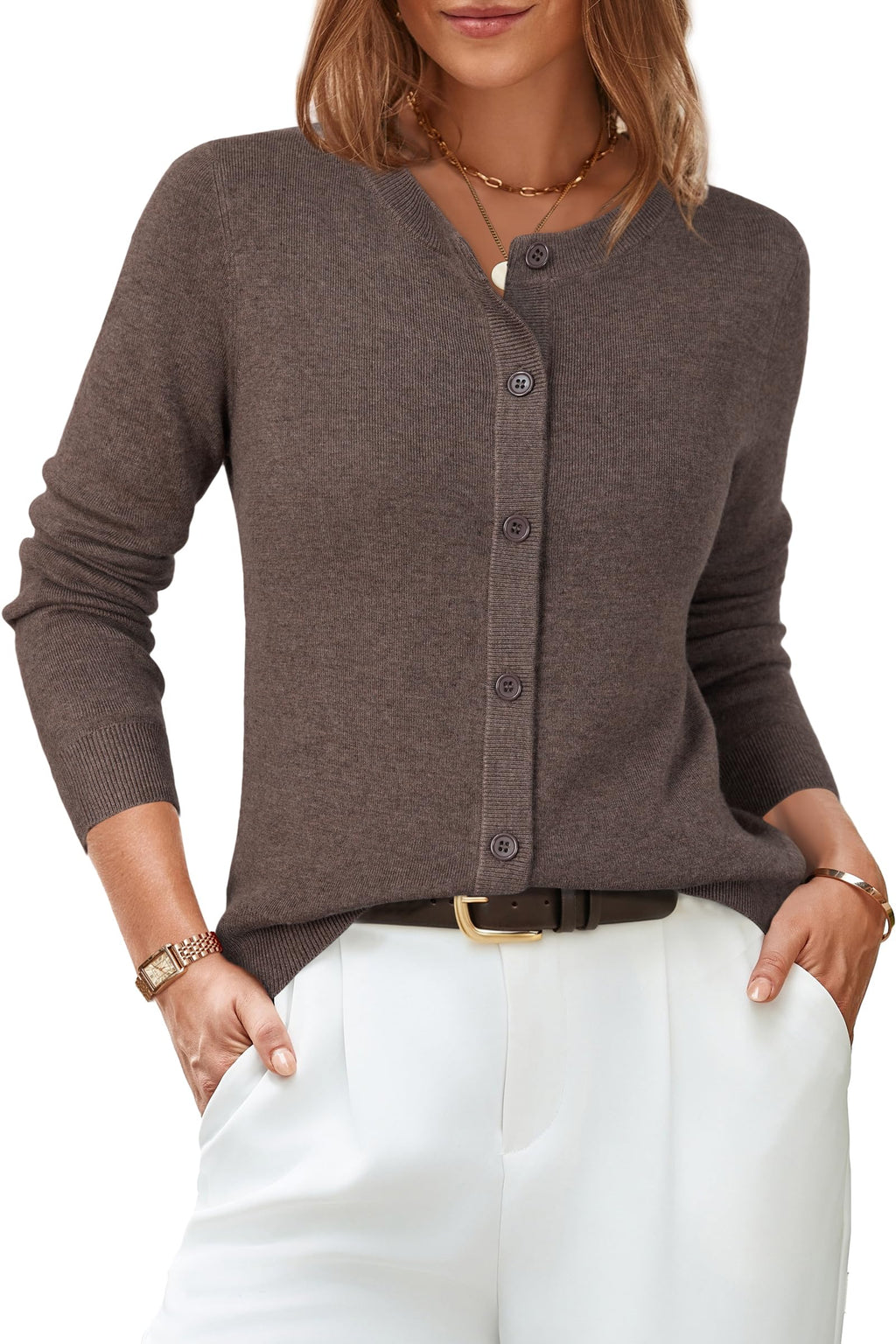 Arach&Cloz Women's Wool Blend Business Casual Fall Cardigan Sweaters Tops