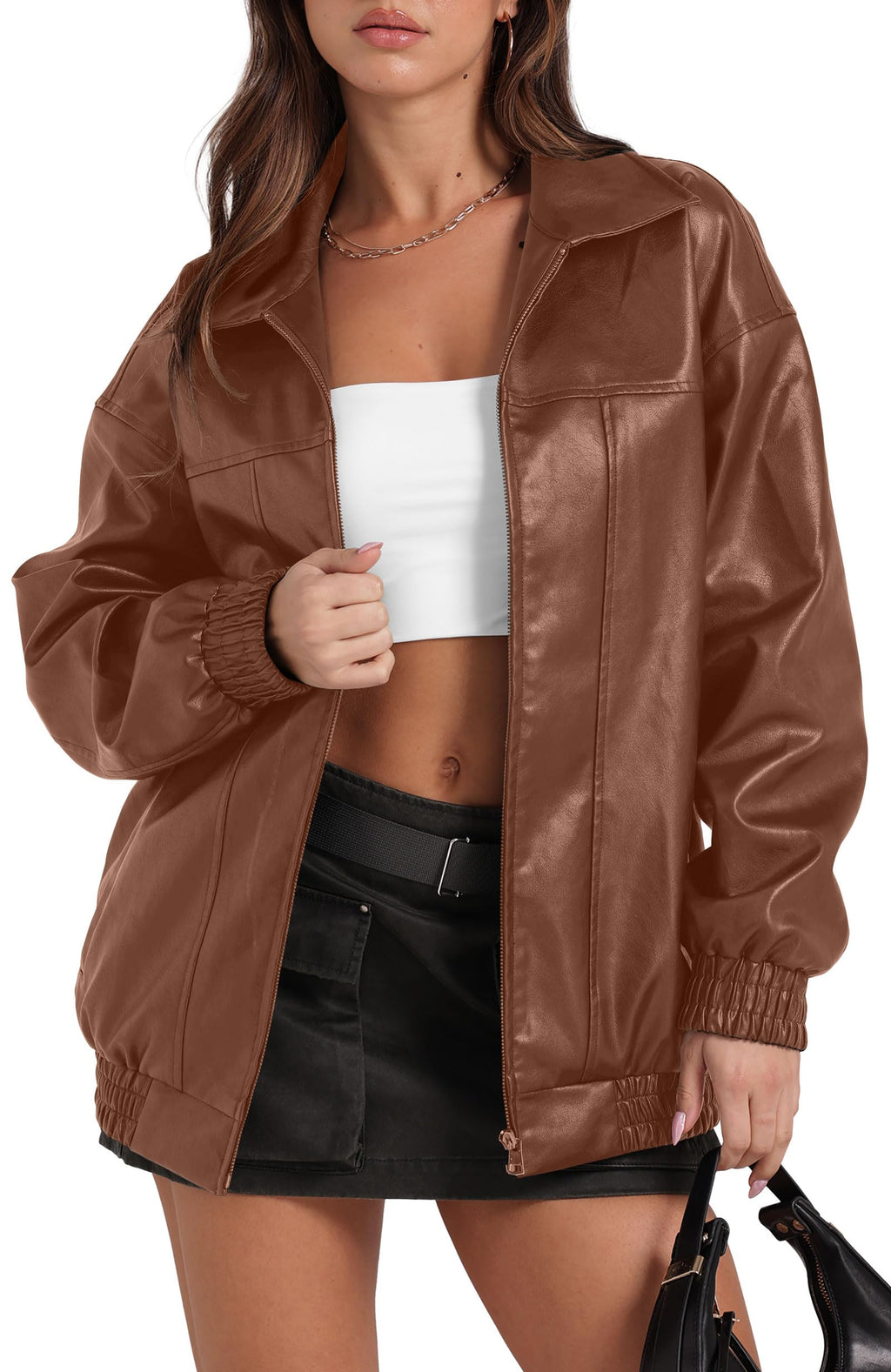 Sampeel Leather Jacket Women Faux Oversized Motorcycle Bomber Coats 2026 Fall Fashion Outfits Winter Clothes