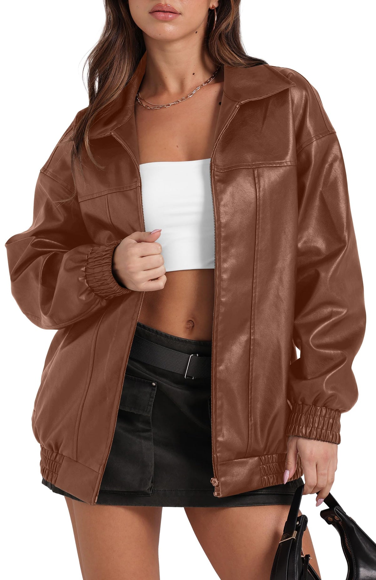 Sampeel Leather Jacket Women Faux Oversized Motorcycle Bomber Coats 2026 Fall Fashion Outfits Winter Clothes