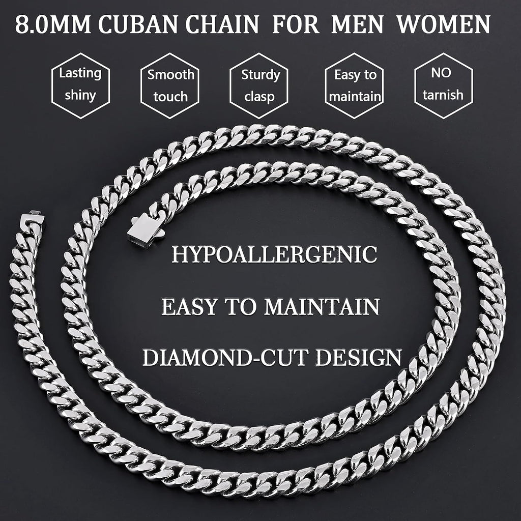 Fiusem 3.5mm Cuban Link Chains for Men Women, Stainless Steel Necklace