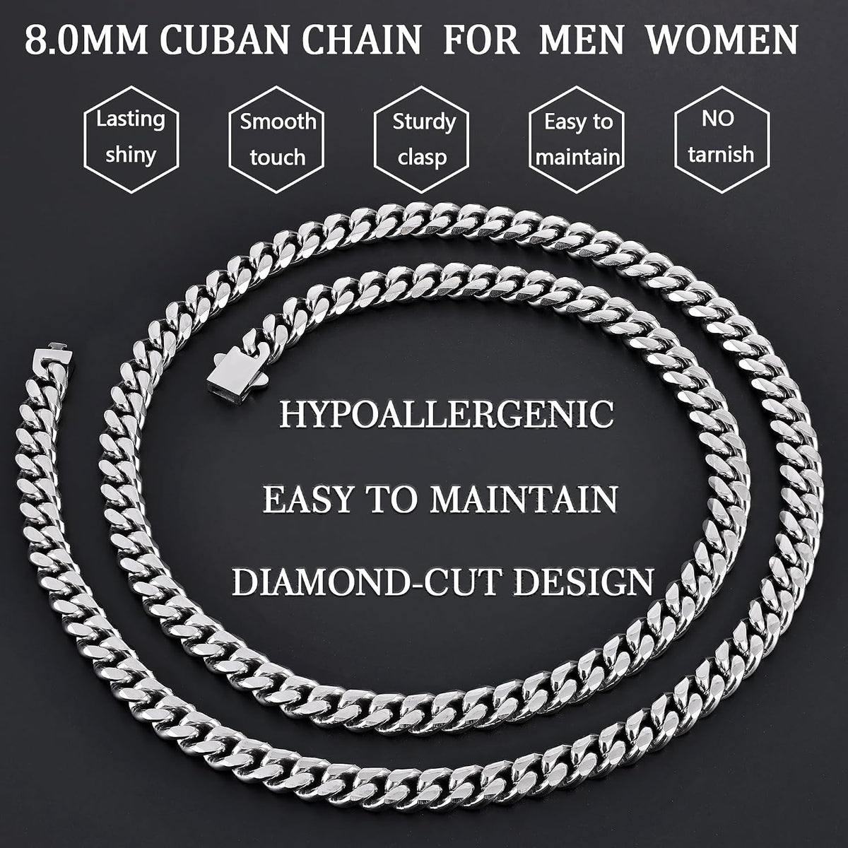 Fiusem 3.5mm Cuban Link Chains for Men Women, Stainless Steel Necklace