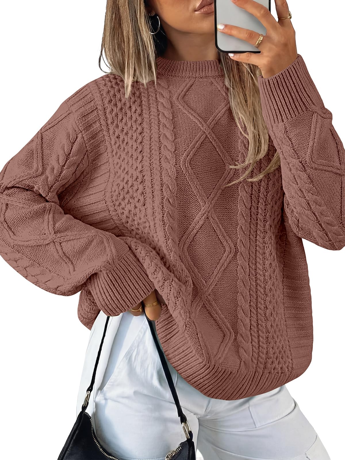 ANRABESS Sweaters for Women Oversized Cable Knit Pullover Fall Outfits