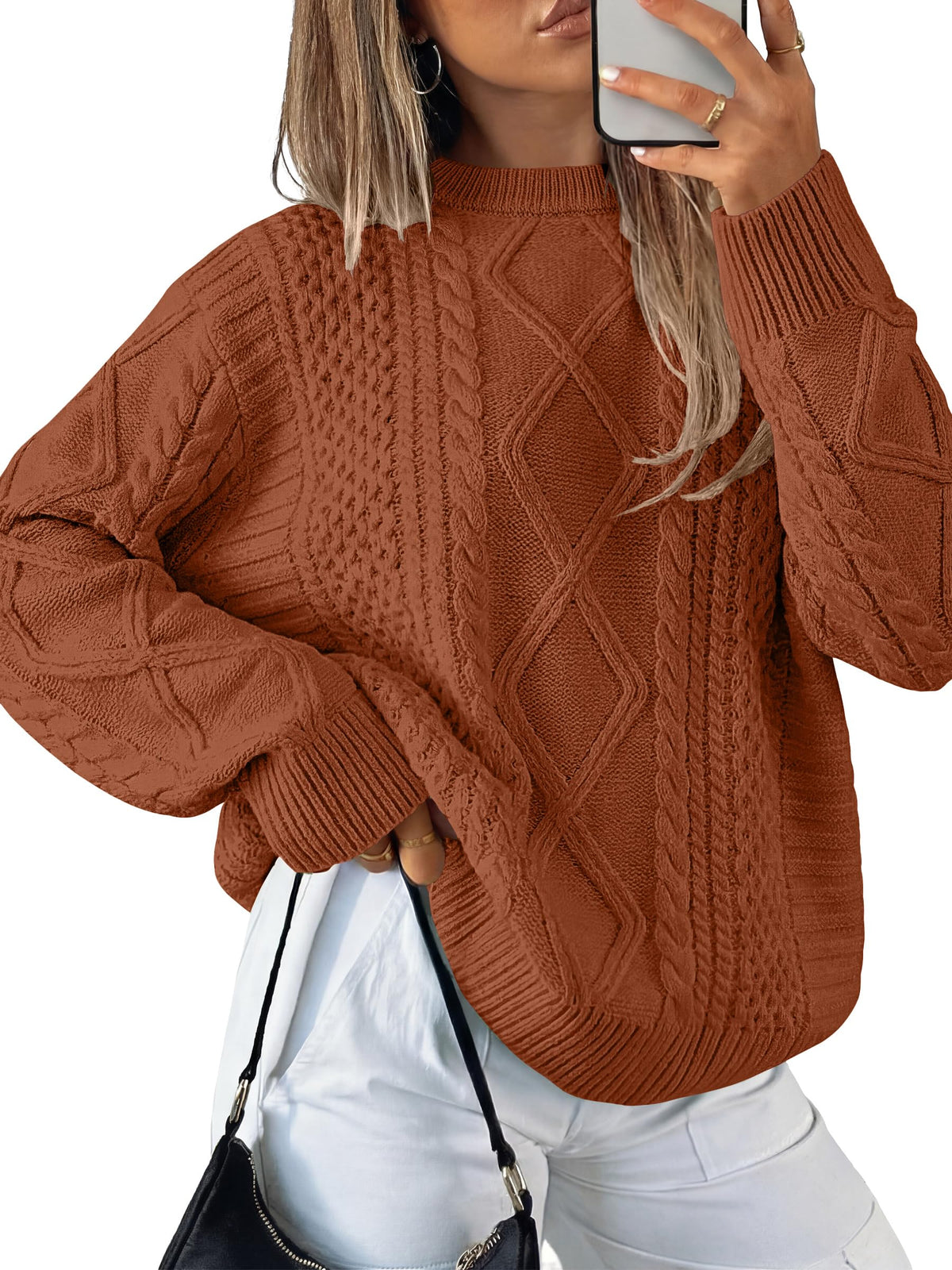 ANRABESS Sweaters for Women Oversized Cable Knit Pullover Fall Outfits