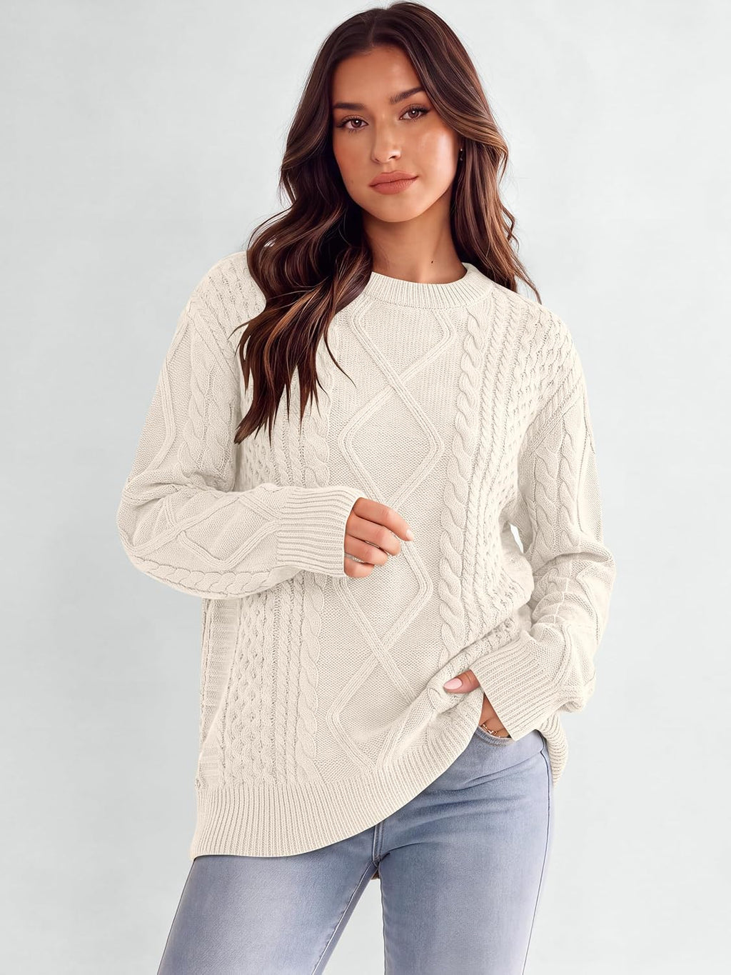 ANRABESS Sweaters for Women Oversized Cable Knit Pullover Fall Outfits