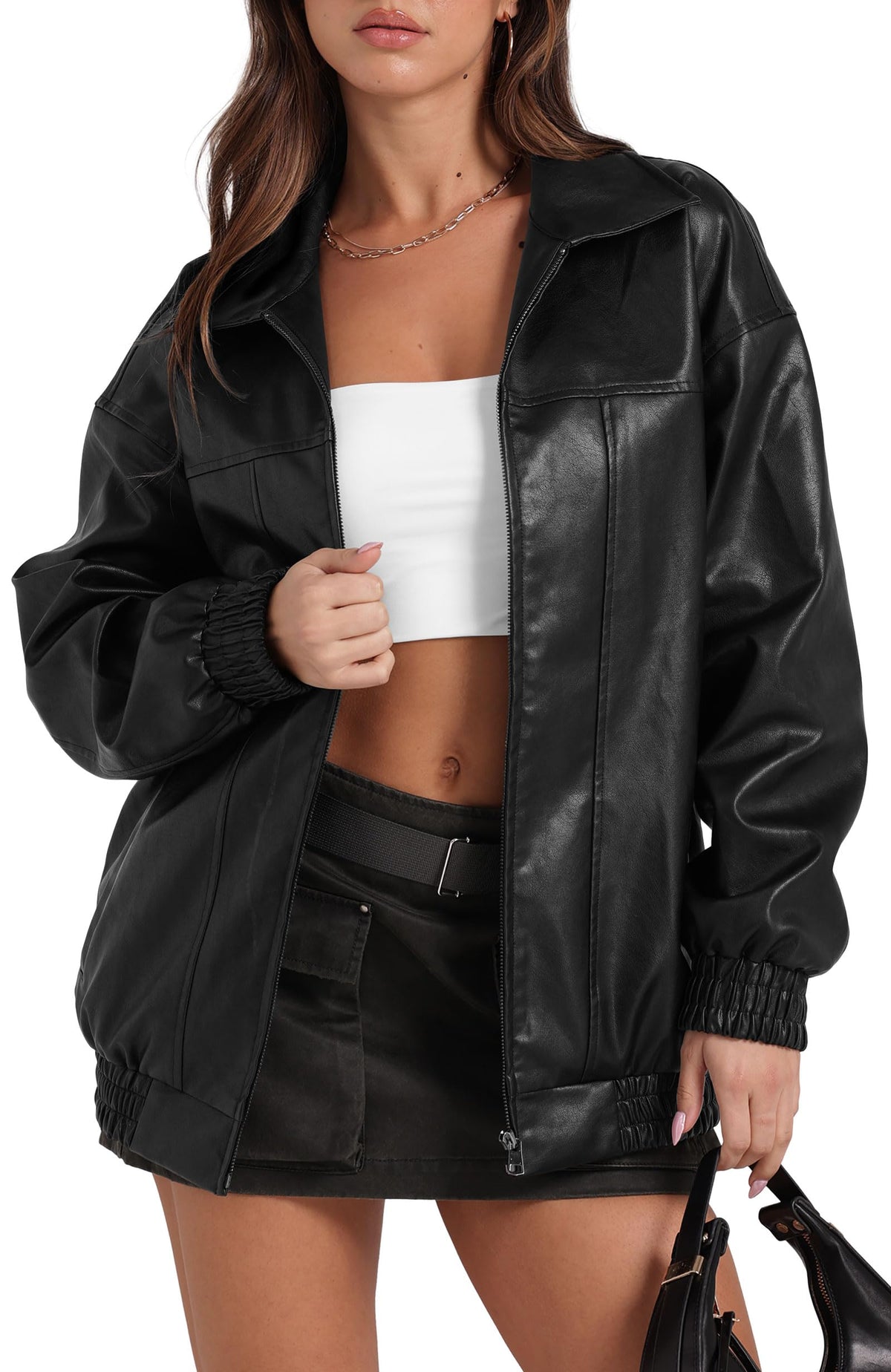 Sampeel Leather Jacket Women Faux Oversized Motorcycle Bomber Coats 2026 Fall Fashion Outfits Winter Clothes