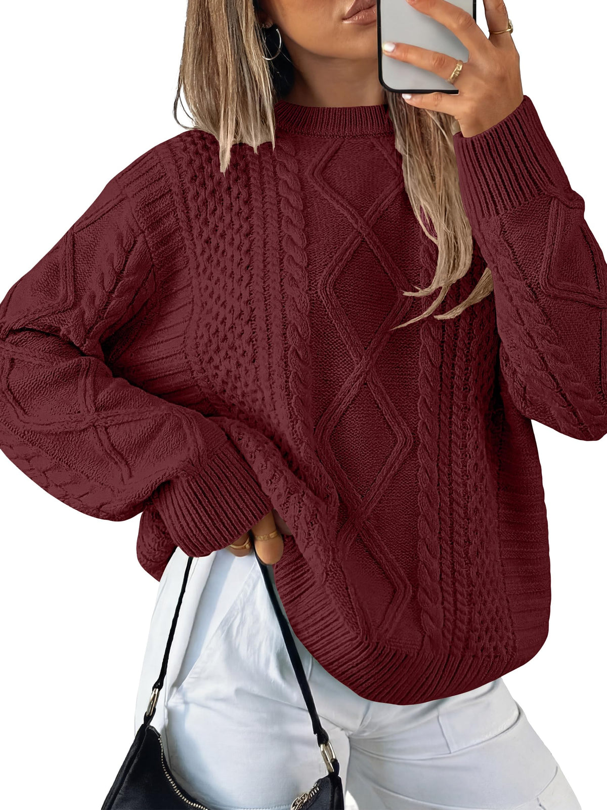 ANRABESS Sweaters for Women Oversized Cable Knit Pullover Fall Outfits