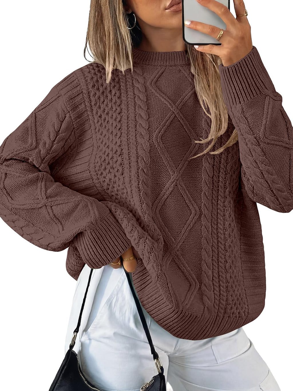 ANRABESS Sweaters for Women Oversized Cable Knit Pullover Fall Outfits