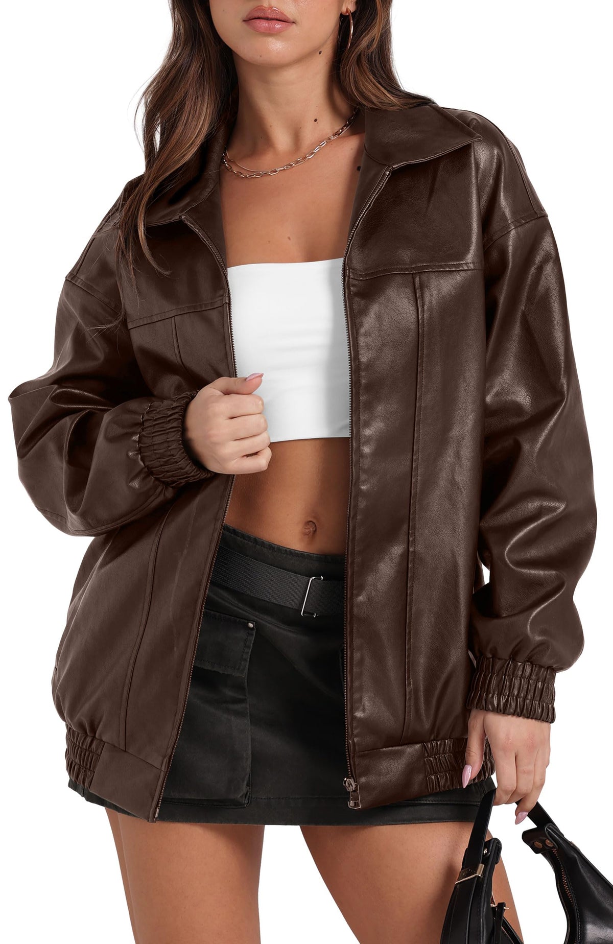 Sampeel Leather Jacket Women Faux Oversized Motorcycle Bomber Coats 2026 Fall Fashion Outfits Winter Clothes