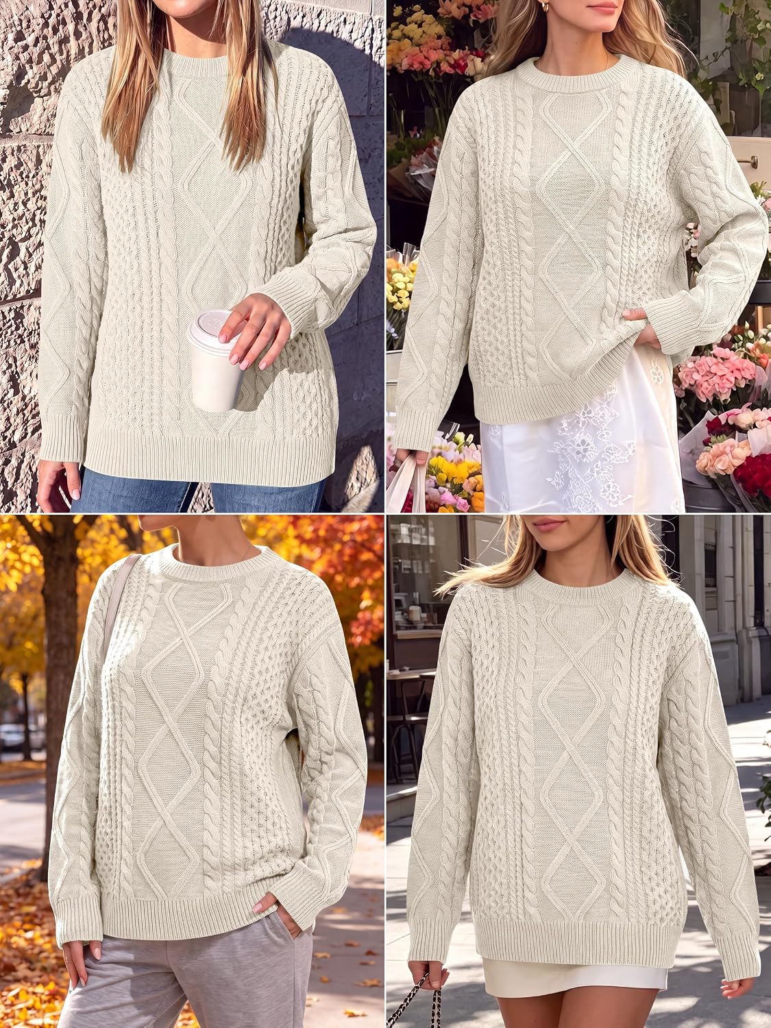 ANRABESS Sweaters for Women Oversized Cable Knit Pullover Fall Outfits
