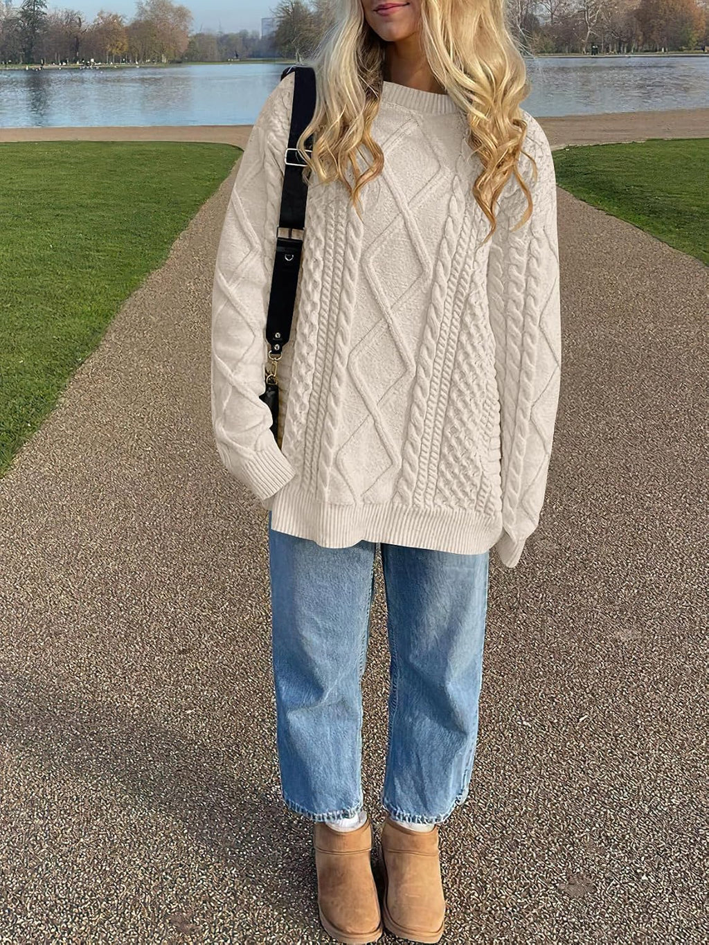 ANRABESS Sweaters for Women Oversized Cable Knit Pullover Fall Outfits
