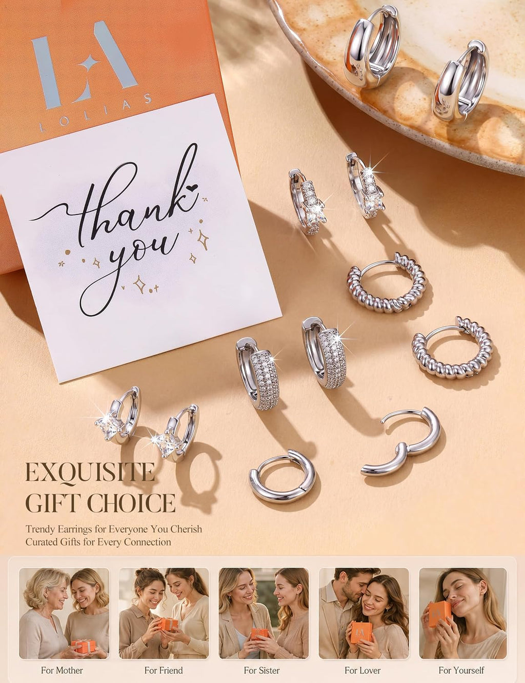 LOLIAS Small 14K Gold Plated Chunky Hoop Earrings for Women Hypoallergenic Silver Earrings Set for Sensitive Ears Non Tarnish Huggie Hoops Earring Stacks for Multiple Piercing Jewelry Lightweight 3Pairs