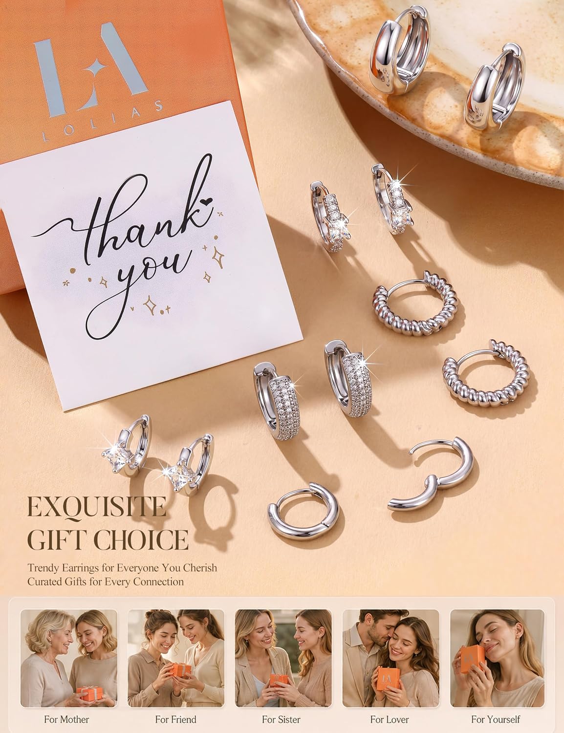 LOLIAS Small 14K Gold Plated Chunky Hoop Earrings for Women Hypoallergenic Silver Earrings Set for Sensitive Ears Non Tarnish Huggie Hoops Earring Stacks for Multiple Piercing Jewelry Lightweight 3Pairs