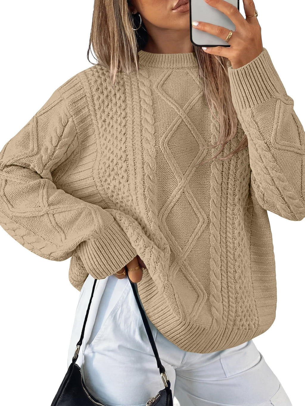 ANRABESS Sweaters for Women Oversized Cable Knit Pullover Fall Outfits
