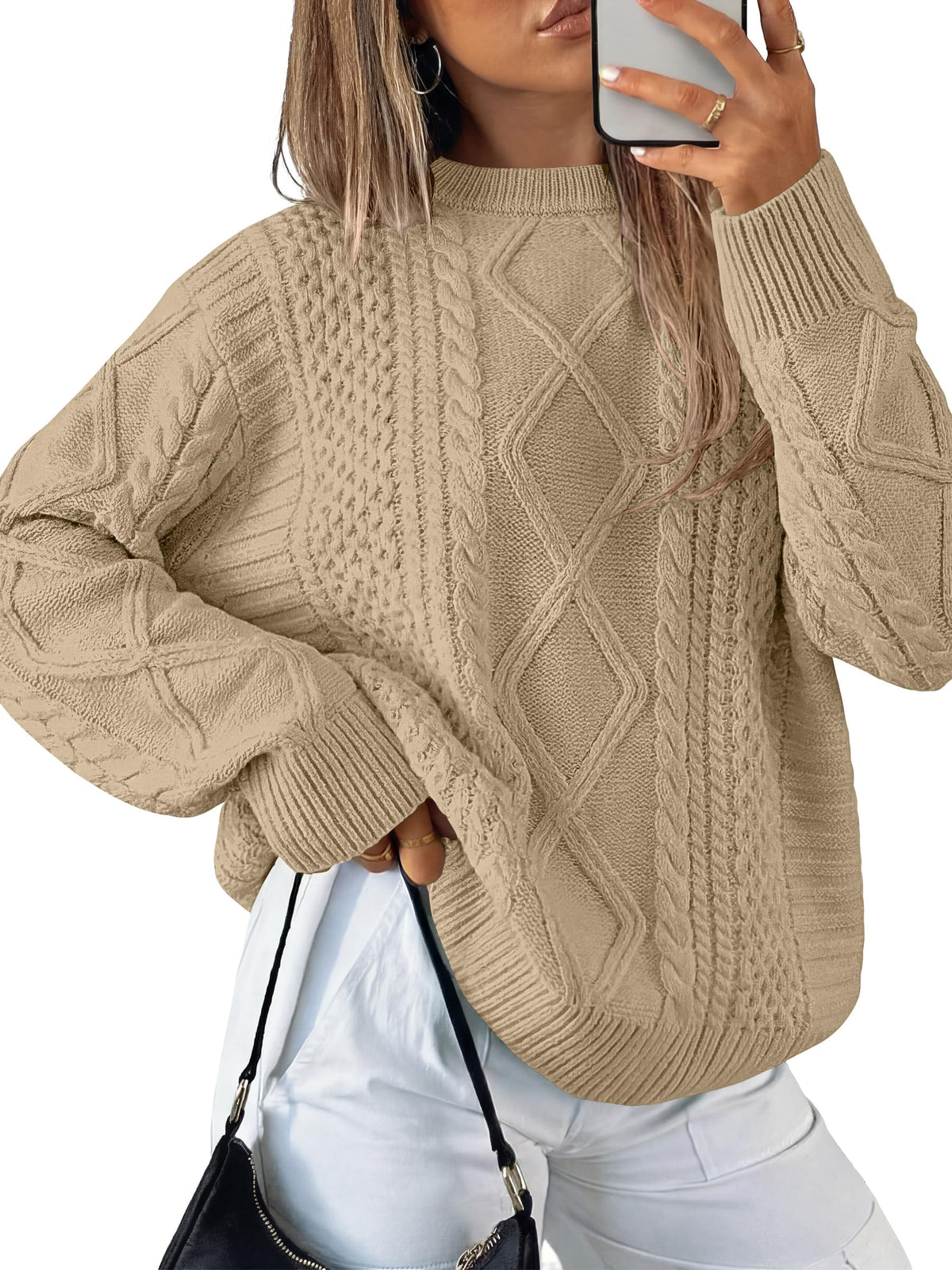 ANRABESS Sweaters for Women Oversized Cable Knit Pullover Fall Outfits