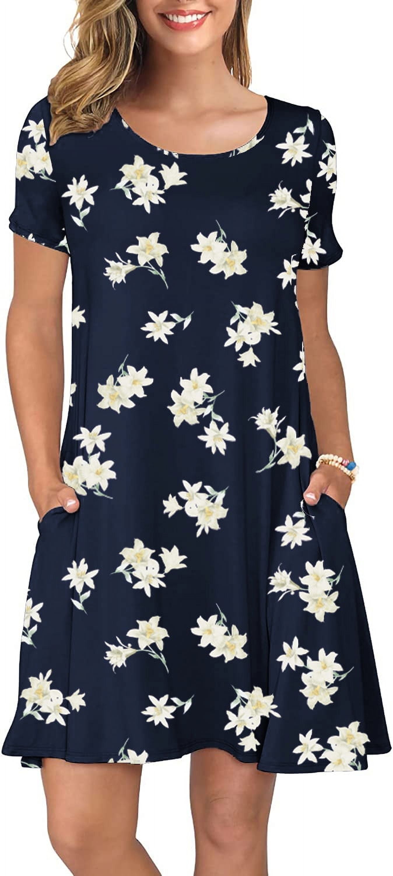 Women'S Summer Casual T Shirt Dresses Short Sleeve Swing Dress Pockets 3XL