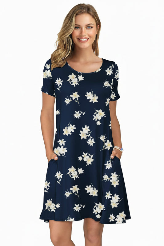 Women'S Summer Casual T Shirt Dresses Short Sleeve Swing Dress Pockets 3XL