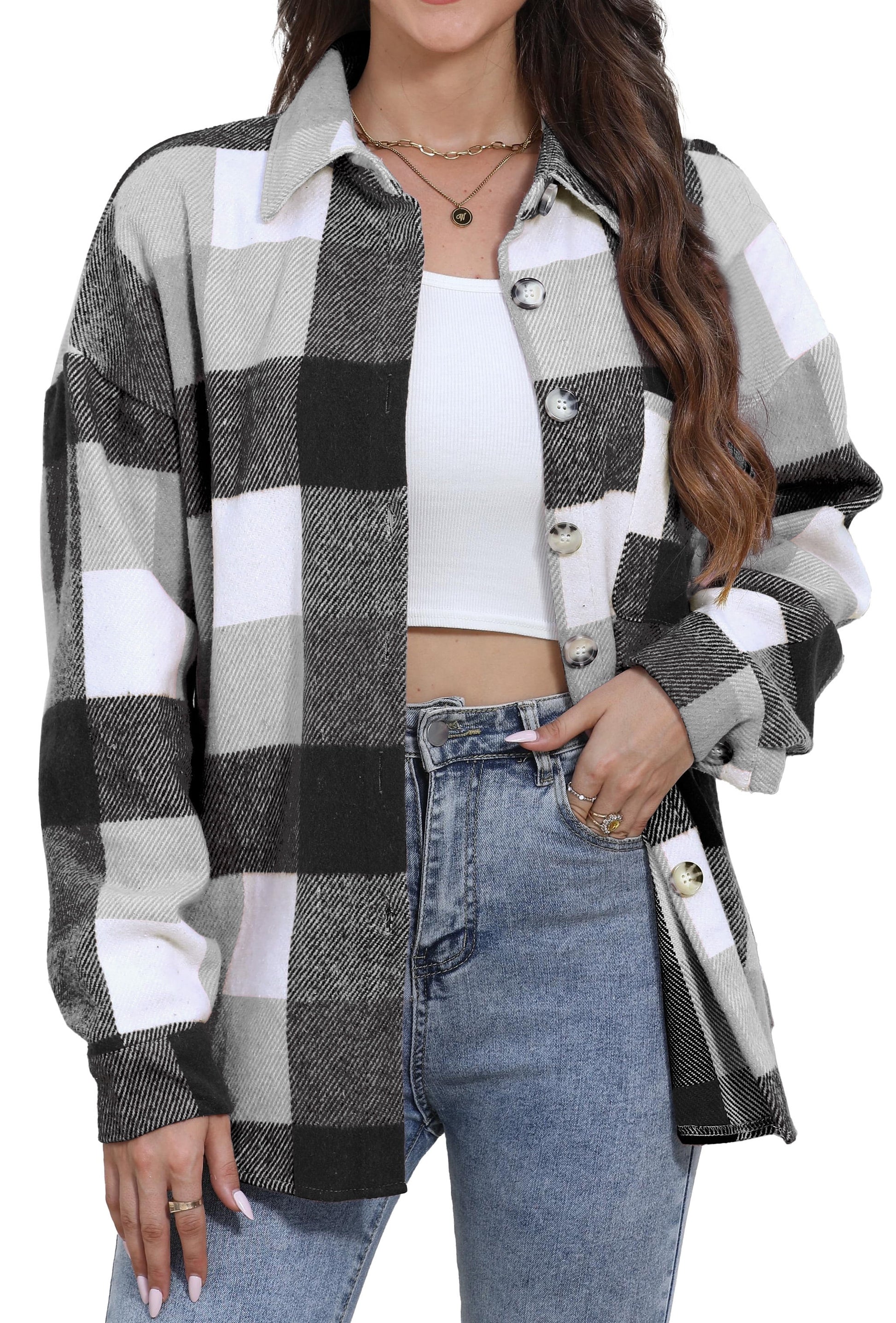 Stylish Women's Long Sleeve Plaid Flannel Shacket Jacket - Perfect for Every Occasion!