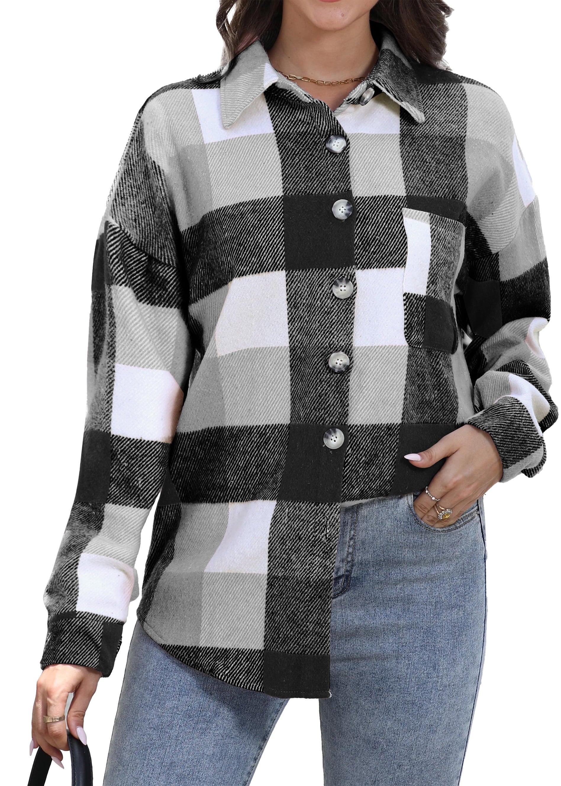 Stylish Women's Long Sleeve Plaid Flannel Shacket Jacket - Perfect for Every Occasion!