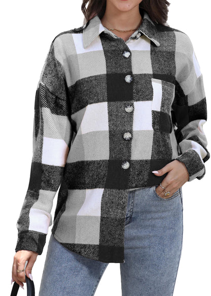 Stylish Women's Long Sleeve Plaid Flannel Shacket Jacket - Perfect for Every Occasion!