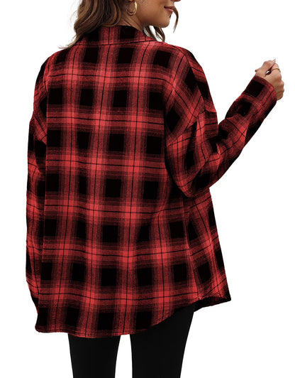 Plaid Flannel Shirts for Women Oversized Long Sleeve Button down Shirts Blouses Tops